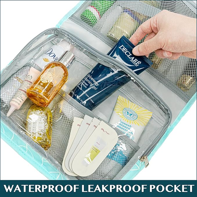 PAVILIA Travel Hanging Toiletry Bag for Women Men, Large Capacity Makeup Bag Kit, Waterproof Cosmetic Storage Organizer Case for Bathroom Shower