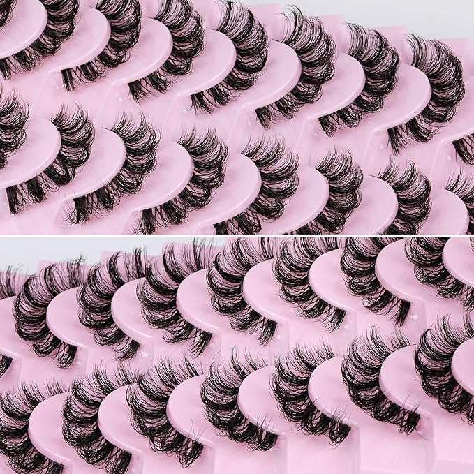 ALPHONSE Russian Lashes Clear Band False Eyelashes Natural Look D-Curly Fake Lashes Russian Strip Faux Mink Eyelashes 9 Pairs Pack