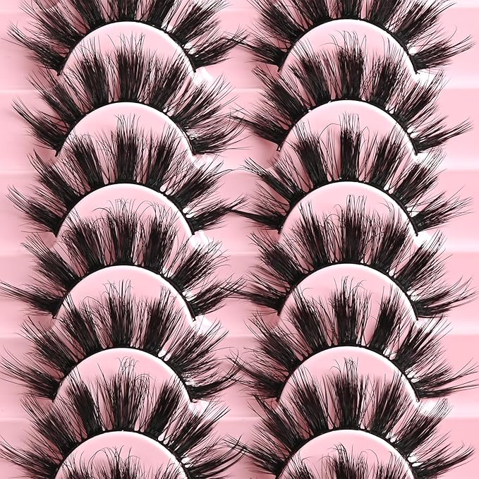 FARRED Fluffy Lashes Natural Eyelashes Short Wispy Doll Eye Lash Strips 10 Pairs Separated Volume Eyelash Pack 17mm Dramatic Wispies Fake Strip Lashes Clusters Cat Eye Pestañas Spiky Look