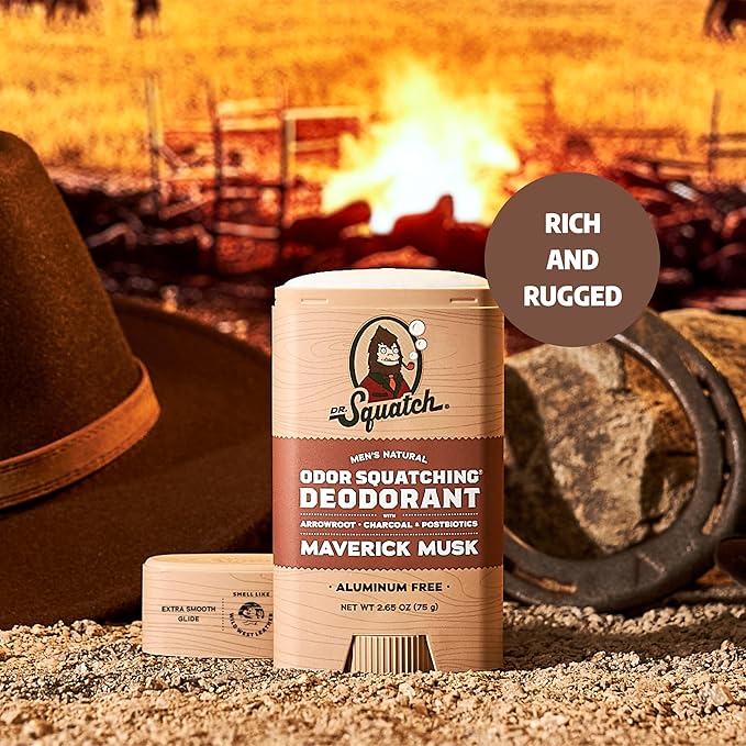 Dr. Squatch Natural Deodorant for Men - Odor-Squatching Aluminum Free - Maverick Musk (2.65 oz, 3-Pack)
