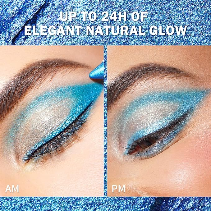 Oulac Shimmer Blue Eyeshadow Stick - Highly Pigmented Eye Shadow Pencil Waterproof & Long Lasting, Shimmering Glitter Finish, Blendable Eyes Makeup, Vegan Beauty 3.8g, (08) Aqua