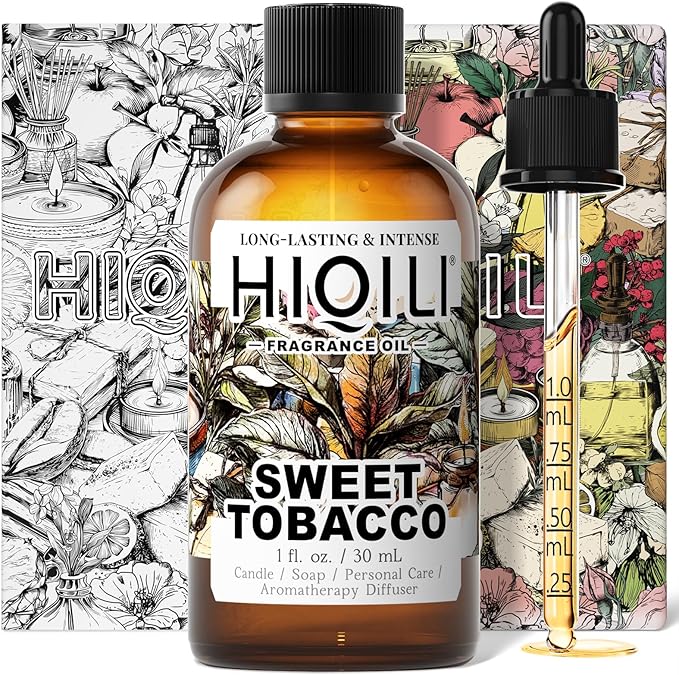 HIQILI Sweet Tobacco Fragrance Oil for Home Essential Oil Diffuser, Candle, Soap, Perfume & Body Scrubs Making, Rich Scent - 1 Fl Oz