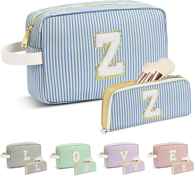 Travel Makeup Bag Christmas Gifts for Women Girl Teens, Personalized Initial Makeup Bag for Cute Teen Girls, Preppy Stuff Toiletry Bag Cosmetic Bag, Teen Girls Gift Trendy Stuff, Letter Z