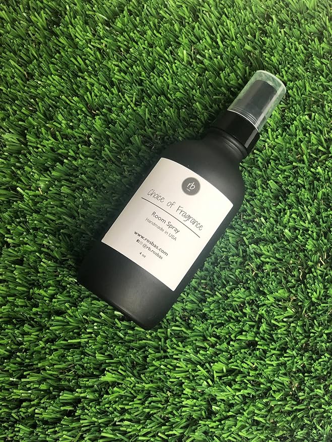 Rosbas Room Spray, Lavender Scented, Matte Black Glass Bottle, 4 oz, Drawstring Cotton Bag, Long Lasting Scented Air Freshener, Non-Aerosol, Handmade in the USA