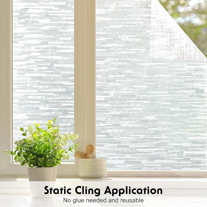 Volcanics Window Privacy Film with Installation Tools, Frosted Glass Window Film, Removable Window Clings for Home Office, Static Cling Opaque Stickers, UV Blocking 35.4 x 78.7 Inches