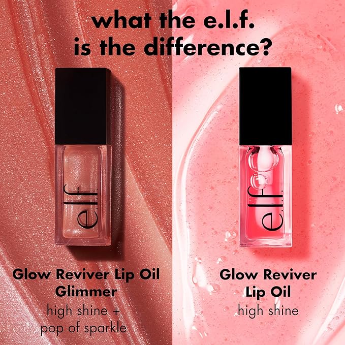 e.l.f. Glow Reviver Lip Oil, Nourishing and Hydrating with High-Shine Glimmer Finish & Sheer Wash Of Color, Minty Scent, Non-Sticky, Vegan & Cruelty-free, Crystal Baller