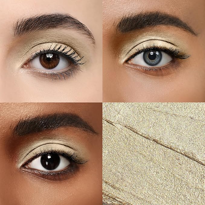 Cream Waterproof Hypoallergenic Eyeshadow Stick, long wear Metallic Glitter Matte Eye Shadow Pencil With Makeup Brush, Eye Brightener, 10 Gold Brick Shimmer