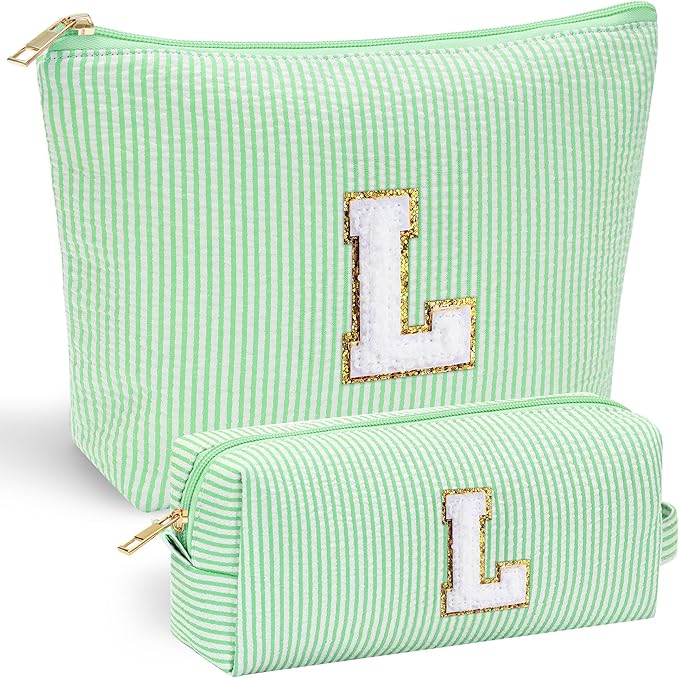 YOOLIFE Cute Makeup Bag for Women Girls - Personalized Teenager Girl Gift Ideas | Initial Make Up Bag | Gifts for Women Friends | Skin Care Bag | Mothers Day Gifts | Tween Girls Trendy Stuff L