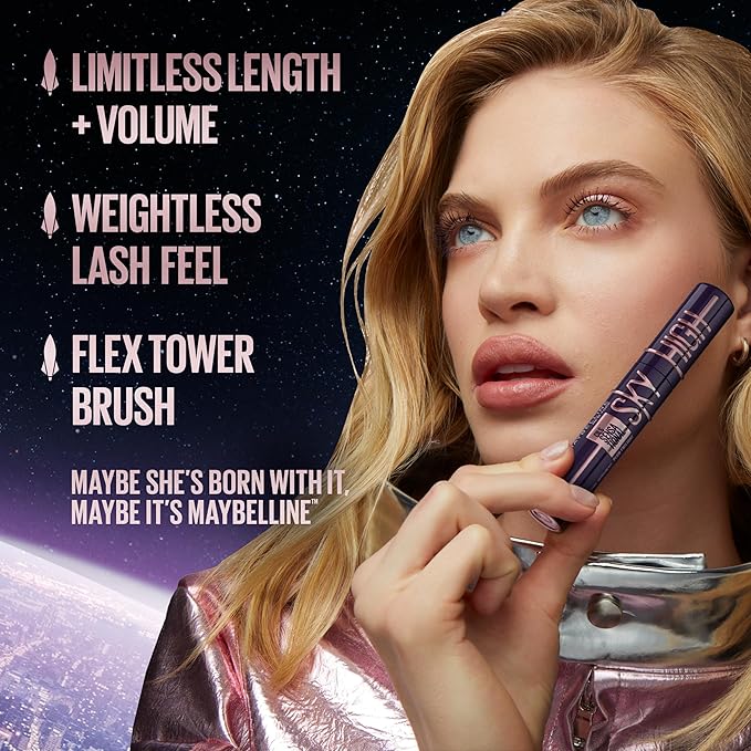 Maybelline Lash Sensational Sky High Washable Mascara Makeup, Volumizing, Lengthening, Defining, Curling, Multiplying, Buildable Formula, Very Black, 1 Count