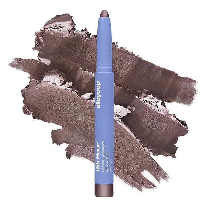 ALLEYOOP 11th Hour Waterproof Cream Eyeshadow Stick – Long-Lasting Eye Shadow Pencil & Eyeliner, Cream to Powder Stick & Highlighter – Smudge-Proof Eyeshadow Shimmer, Plum Up Shimmer