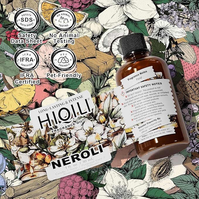 HIQILI Neroli Fragrance Oil for Candle, Soap and Perfume Making, Add to Body Lotion and Handcream, Essential Oil Diffuser Use - 1 Fl Oz