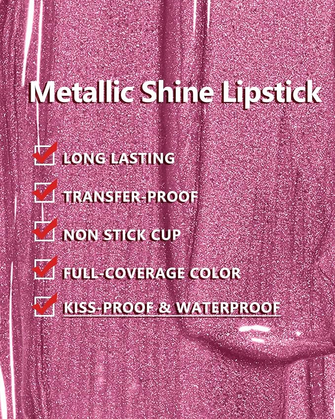 MAKI YIKA Metallic Lipsticks Long Lasting Brown Lipstick for Women, High Shine Glitter Lipstick No Smudge Transferproof iquid Lip Gloss (BR09 Celebration)