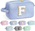 YOOLIFE Gifts for Friend - Personalized Best Friend Birthday Gifts for Women Her Friend Friendship, Sister Gifts from Sister, Monogram Initial Blue Makeup Bag Cosmetic Toiletry Pouch Make Up Case F