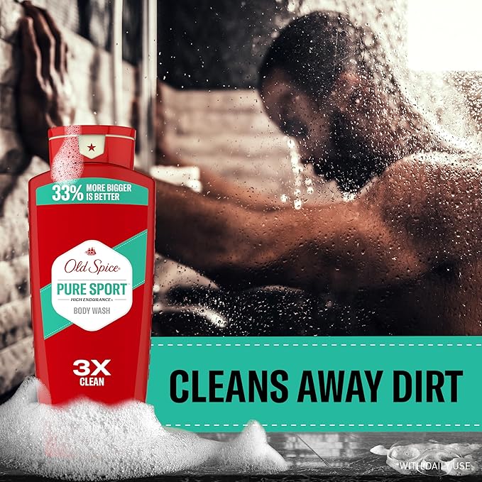 Old Spice Refreshing Body Wash for Men, High Endurance, 3X Defense, 24/7 Shower Fresh with Long Lasting Scent, Pure Sport Scent, 24 oz (Pack of 4)
