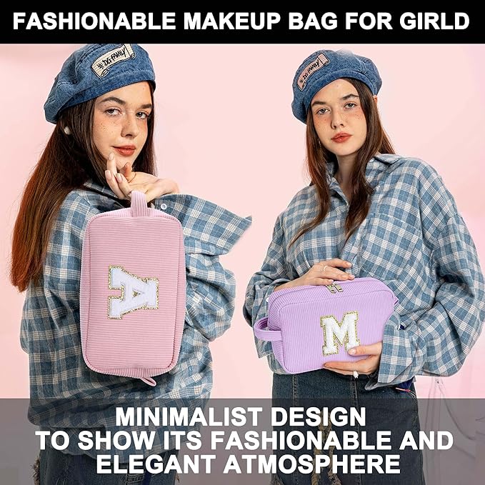 YOOLIFE White Makeup Bag Makeup Pouch - Travel Makeup Bag Makeup Bags for Women Travel Essentials Corduroy Makeup Bag Cute Makeup Bag Large Makeup Bag Personalized Friend Gifts Mom Gifts White R