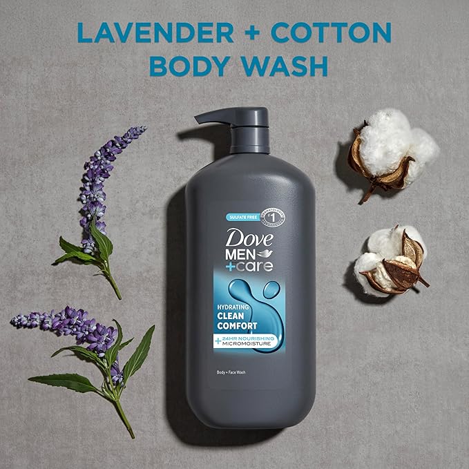 DOVE MEN + CARE Body and Face Wash Hydrating Clean Comfort Men's Body Wash with 24-Hour Nourishing Micromoisture Technology 30 oz