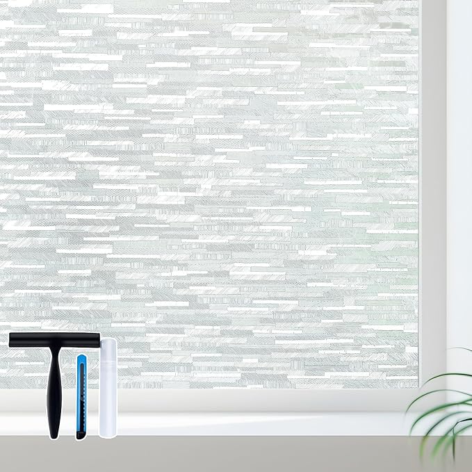 Volcanics Window Privacy Film with Installation Tools, Frosted Glass Window Film, Removable Window Clings for Home Office, Static Cling Opaque Stickers, UV Blocking 35.4 x 78.7 Inches