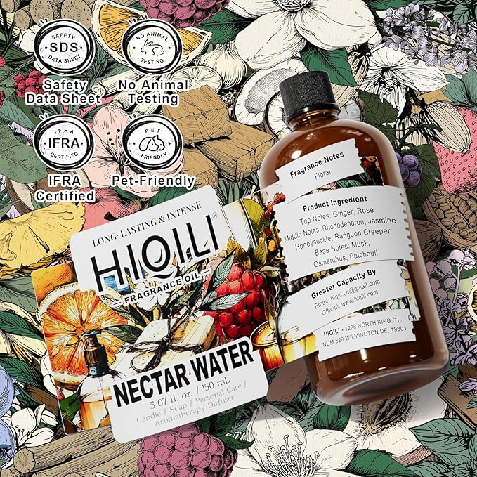 HIQILI Nectar Water Fragrance Oil for Diffuser, Jasmine & Osmanthus Scents, Candle, Soap, Perfume Making, White Floral Long Lasting Aroma - 5.07 Fl Oz