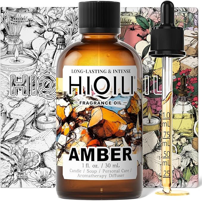 HIQILI Amber Fragrance Oil for Candle, Perfume, Soap Making, Hotel Scents for Essential Oil Diffuser & Aromatherapy - 1 Fl Oz