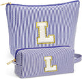 Travel Makeup Bag Organizer - Travel Essentials, Initial Travel Toiletry Bag with Zipper | Small Makeup Bag for Purse Cute Blue Stuff Birthday Gifts for Women Mom Daughter, Blue Letter L