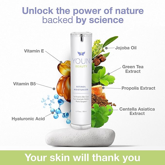 YOUN Beauty Retinol Night Cream Moisturizer for Face by Holistic Dr. Anthony Youn – Paraben-Free Face Moisturizer with Vitamin B5 & E, Hyaluronic Acid, and Green Tea for Skin Renewal, 50ml