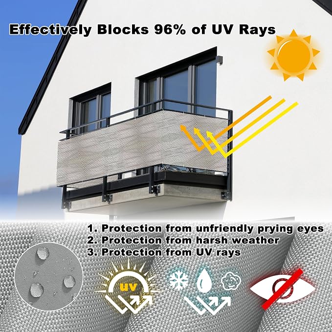 Privacy Screen Protector 2.6' x 16.4' UV Protection Weather-Resistant Balcony - Image 4