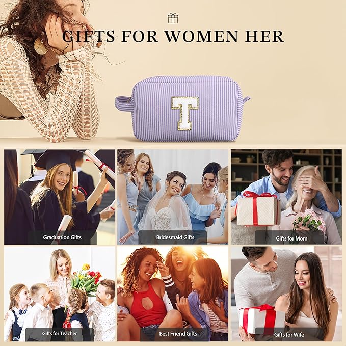 YOOLIFE Birthday Gifts for Mom, Mom Gifts from Daughter, Mother In Law Gifts, Mama Gift Idea, Personalized Gifts for Women, Initial Makeup Bag for Women C