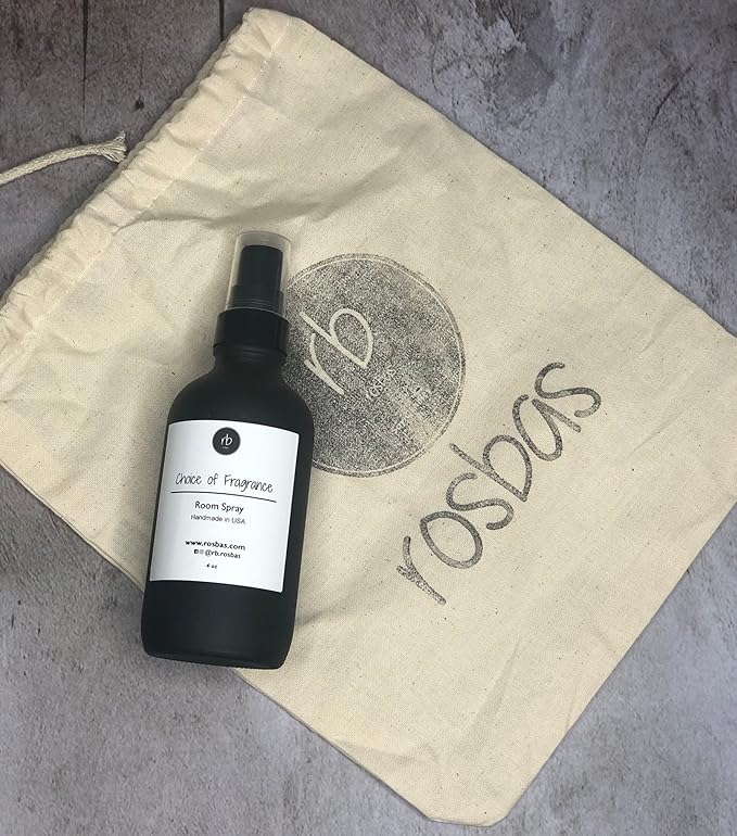 Rosbas Room Spray, Black Sea Scented, Matte Black Glass Bottle, 4 oz, Drawstring Cotton Bag, Long Lasting Scented Air Freshener, Non-Aerosol, Handmade in the USA